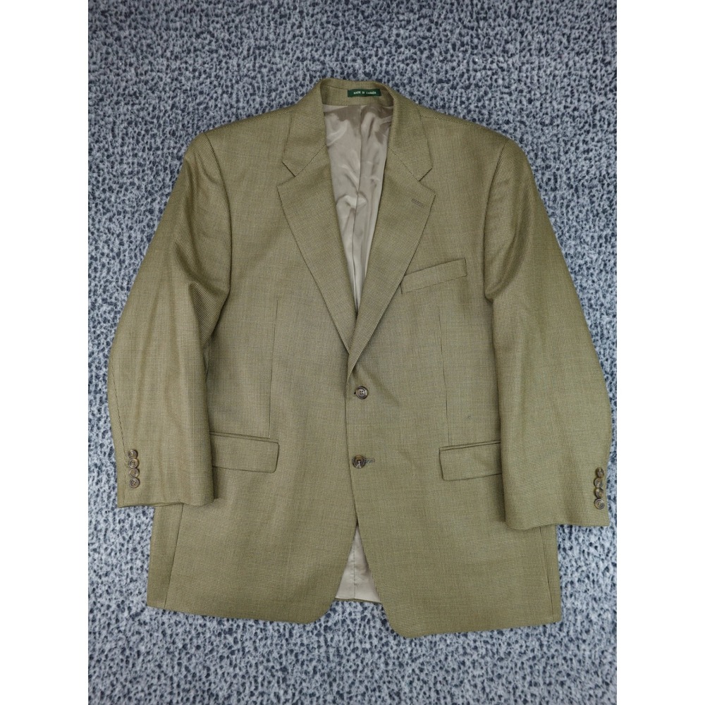 Lauren Ralph Lauren Blazer Mens 46L Olive Green‎ Silk Wool Micro-Check Coat